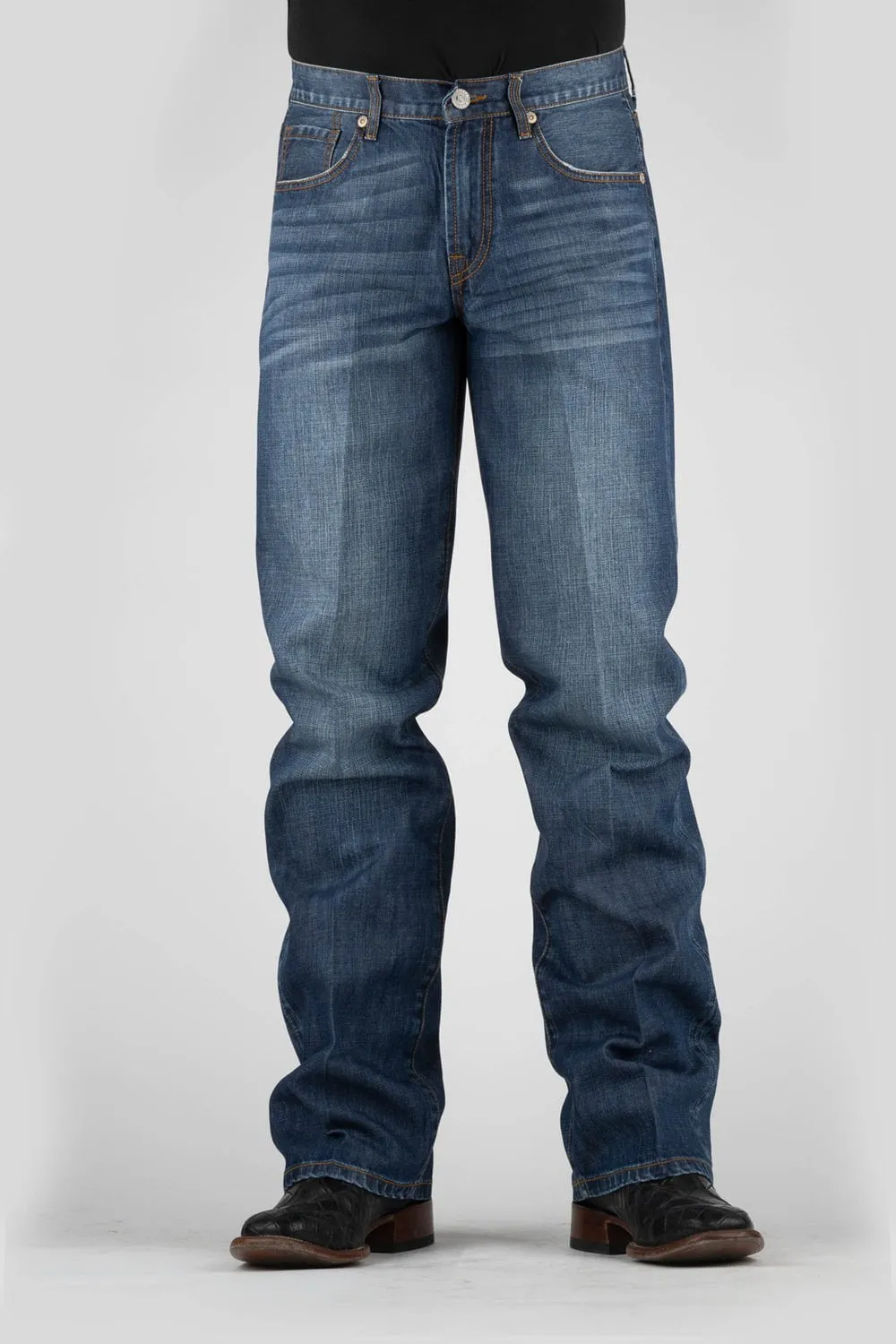 Stetson Mens Blue 100% Cotton 1312 Modern Gold V Stitch Jeans Relaxed Taper Festival Outfit Comfy Artist Vibe