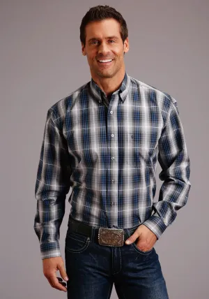 Stetson Mens Blue 100% Cotton Checked Ombre BD L/S 1 Pkt Shirt Modern Look Bold Graphics All-Weather Wear Stetson Mens Blue 100% Cotton Checked Ombre BD L/S 1 Pkt Shirt