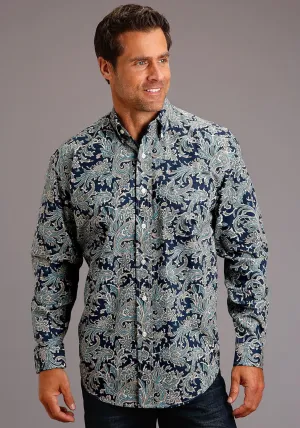 Stetson Mens Blue 100% Cotton Deep Marine Paisley BD L/S 1 Pocket Shirt Embroidered Logo Stetson Mens Blue 100% Cotton Deep Marine Paisley BD L/S 1 Pocket Shirt Plus Size Contemporary Design