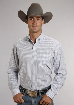 Stetson Mens Blue 100% Cotton L/S 1 Pocket Two Stripe Check Western Shirt Denim style Stetson Mens Blue 100% Cotton L/S 1 Pocket Two Stripe Check Western Shirt High Density Weave Layering Essential