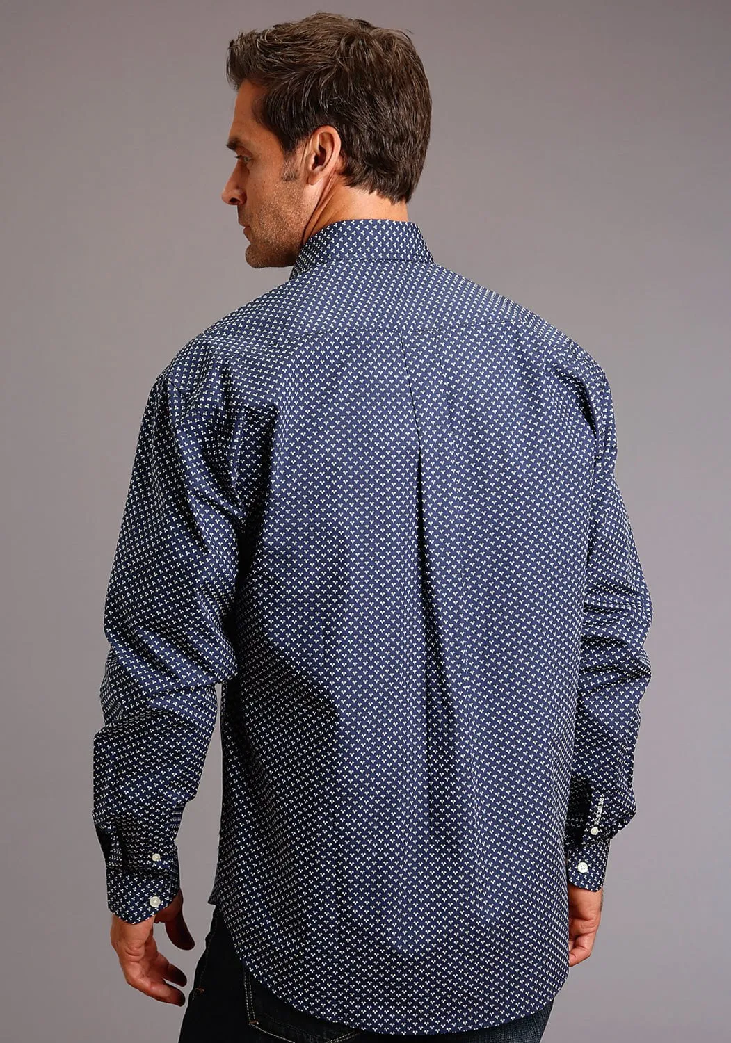 Stetson Mens Blue 100% Cotton Polaris Geo BD L/S 1 Pocket Shirt Advanced Moisture Management Quick Dry Technology
