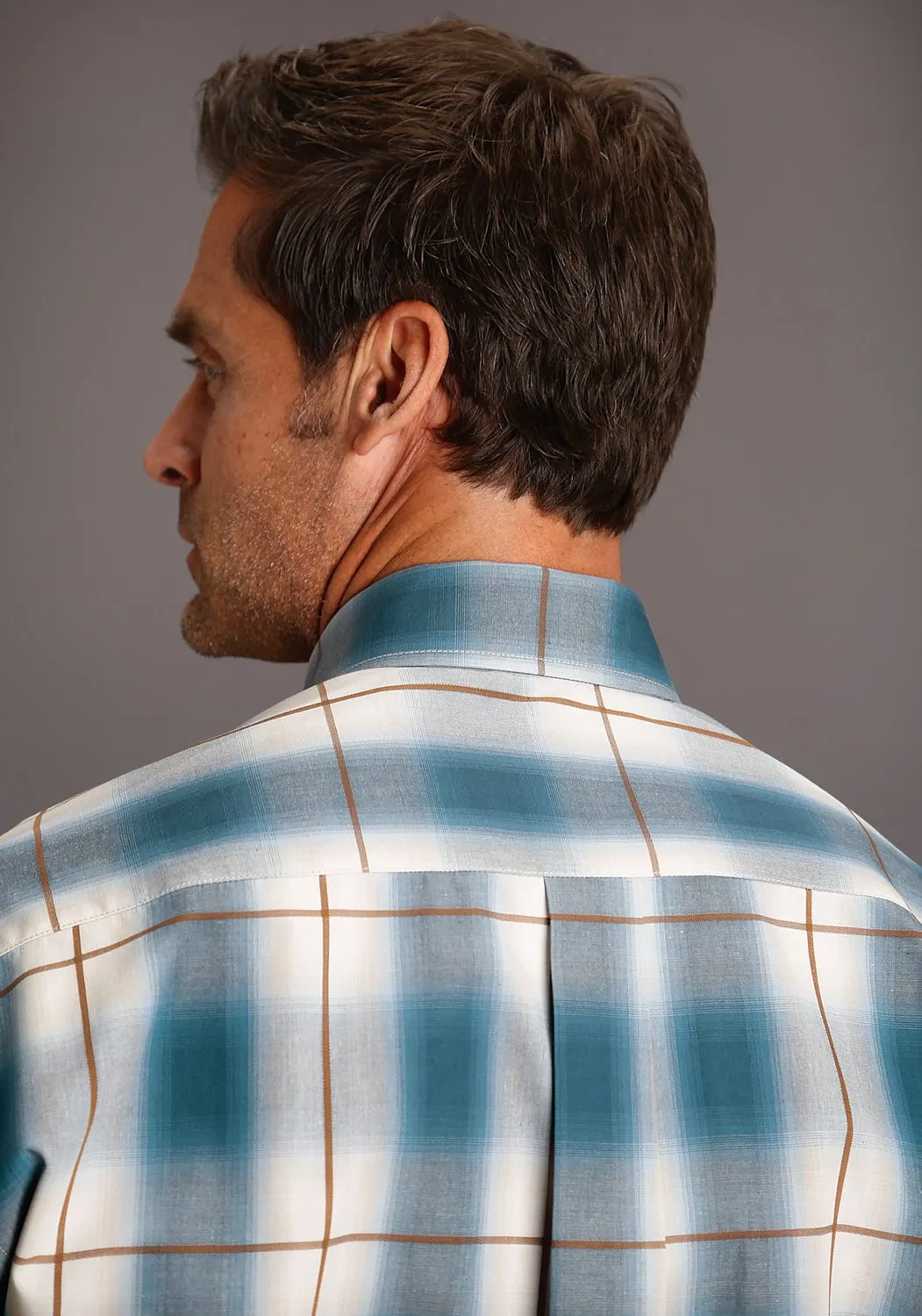 Stetson Mens Blue 100% Cotton Steel Ombre BD L/S 1 Pocket Shirt Perfect Wear
