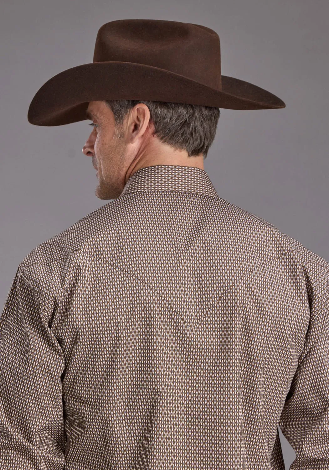 All-Purpose Wear Stetson Mens Blue Line Diamonds Brown 100% Cotton L/S Shirt