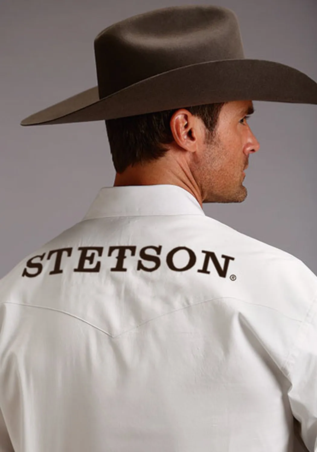 Professional Look Stetson Mens Bold Logo White 100% Cotton L/S Shirt