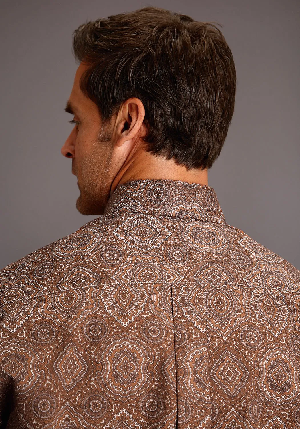 Stetson Mens Brown 100% Cotton Medallion Paisley BD L/S 1 Pocket Shirt Minimal Look Chic Look