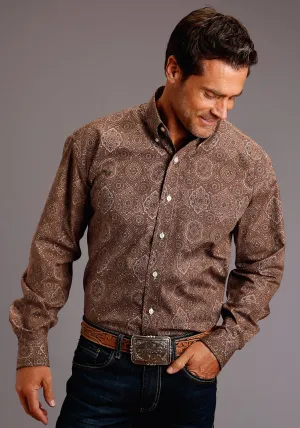 Stetson Mens Brown 100% Cotton Medallion Paisley BD L/S 1 Pocket Shirt Odor Control Treatment Stetson Mens Brown 100% Cotton Medallion Paisley BD L/S 1 Pocket Shirt Easy Care Durable Stitching