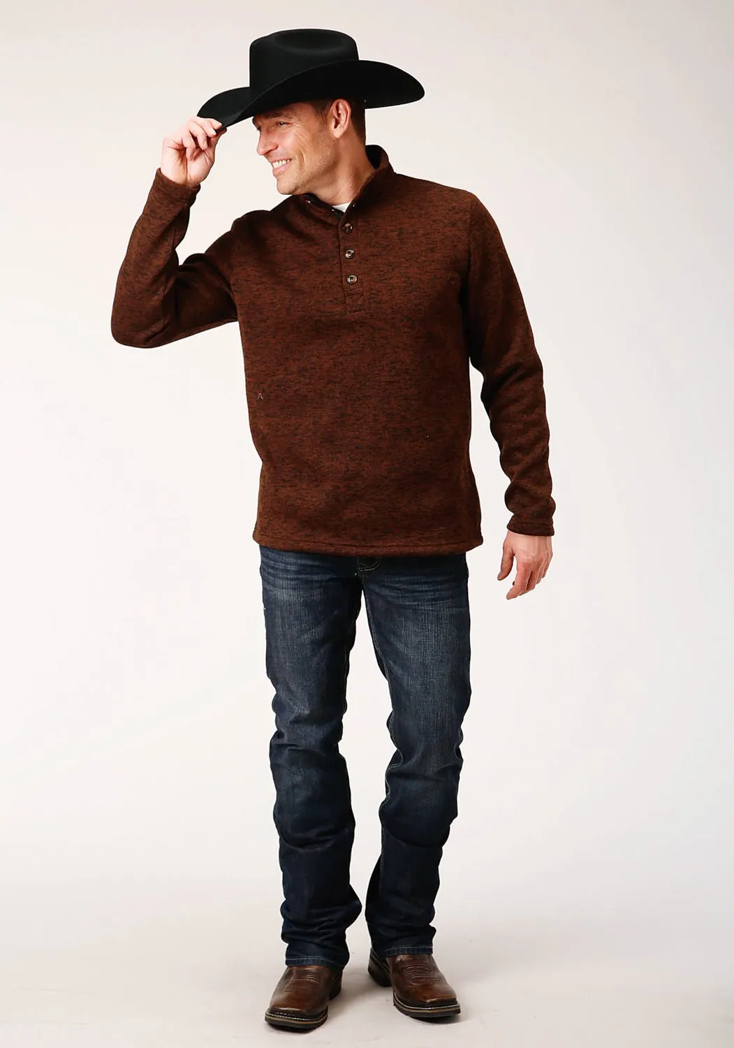 Stetson Mens Brown Polyester Bonded Knit Sweater Wrinkle-Free Eco friendly materials