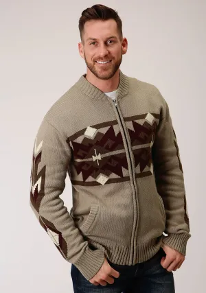Stetson Mens Brown/Tan Cotton/Wool Aztec Pattern Cardigan Cozy Wear Gym Appropriate Stetson Mens Brown/Tan Cotton/Wool Aztec Pattern Cardigan