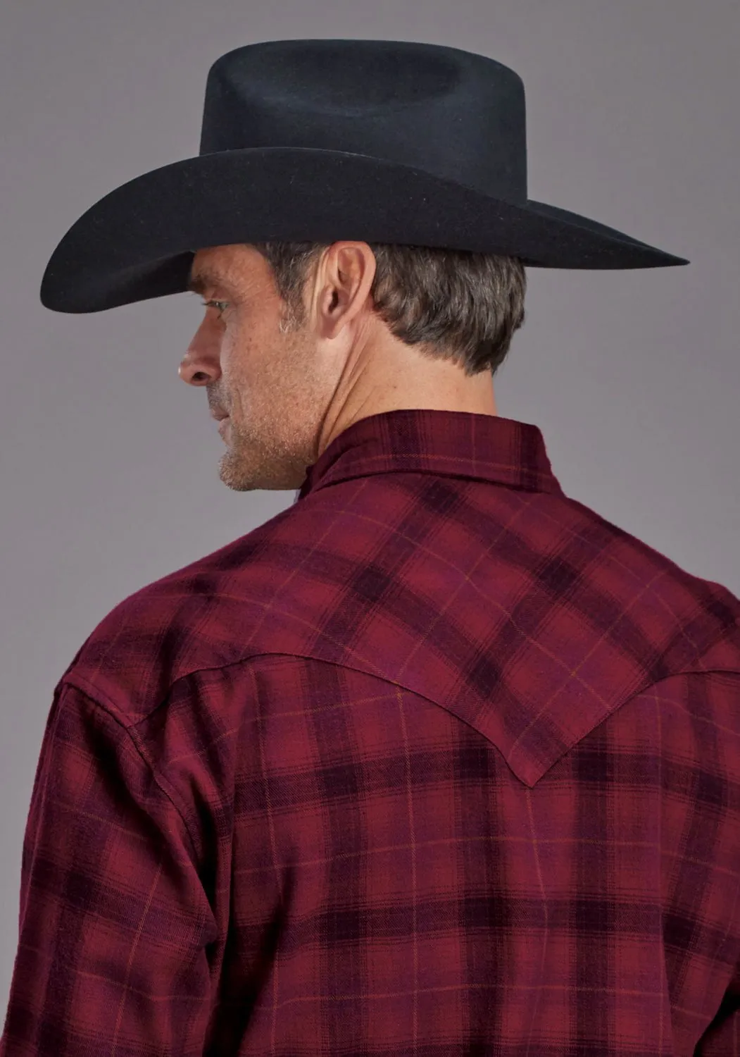 Stetson Mens Brushed Twill Plaid Red 100% Cotton L/S Shirt Non Iron Material