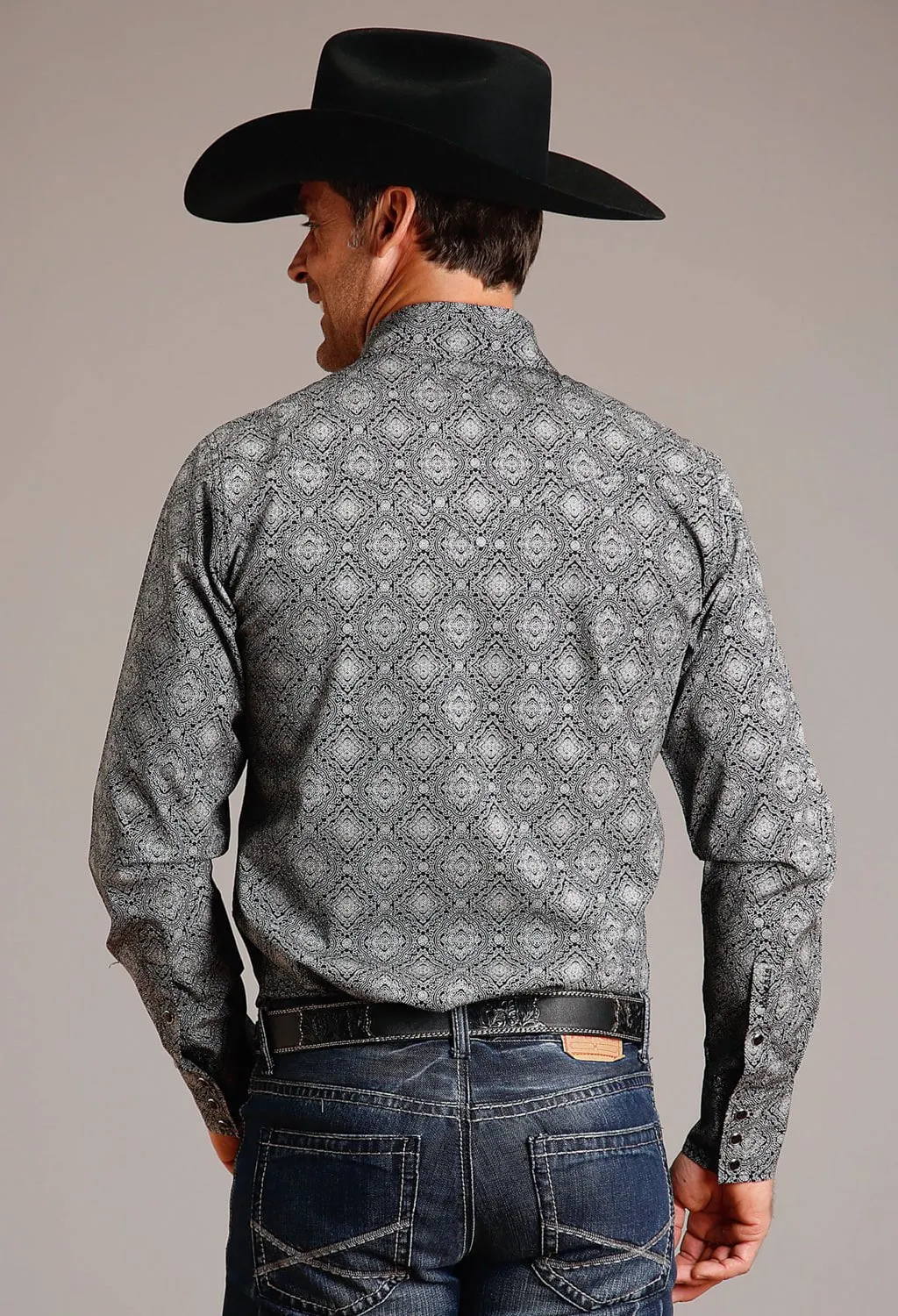 Sustainable Material Versatile Look Stetson Mens Classic Medallion Black 100% Cotton L/S Shirt