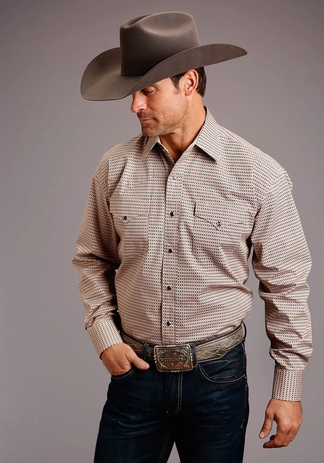 Fitted Design Timeless Design Stetson Mens Cross Geo Blue 100% Cotton Tall L/S Shirt