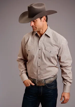 Stetson Mens Cross Geo Blue 100% Cotton Tall L/S Shirt Trendy patterns Fitted Design Timeless Design Stetson Mens Cross Geo Blue 100% Cotton Tall L/S Shirt