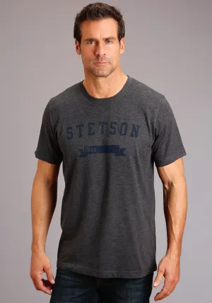 Stetson Mens Dark Grey Cotton Blend Banner 1865 S/S T-Shirt Heat Retention Multipurpose Utility Beach Attire Stetson Mens Dark Grey Cotton Blend Banner 1865 S/S T-Shirt