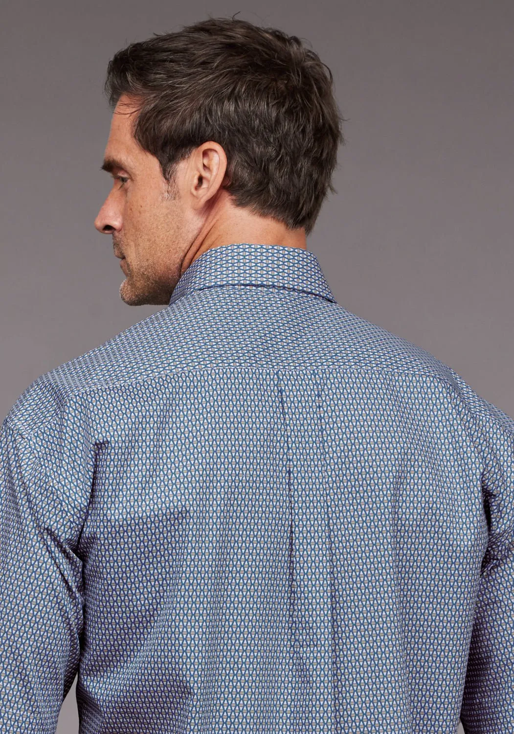 Stetson Mens Diamond Neat Blue 100% Cotton 1 Pkt S/S Shirt decorative element Seasonal Collection