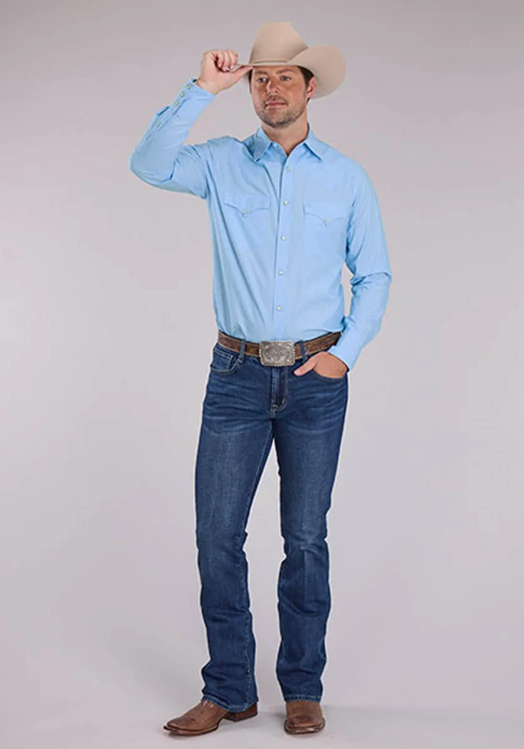 Stetson Mens Fine Line Stripe Blue 100% Cotton L/S Shirt Odorless Binding Tape
