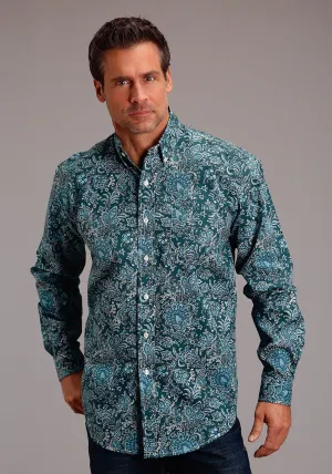 Stetson Mens Forest Paisley Green 100% Cotton L/S Shirt Cool Wear Stetson Mens Forest Paisley Green 100% Cotton L/S Shirt Sustainable production Tear Resistant Reinforcement