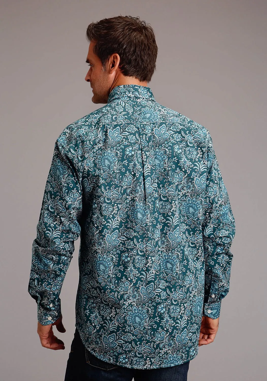 Stetson Mens Forest Paisley Green 100% Cotton L/S Shirt Smooth Zipper Design Unisex wear