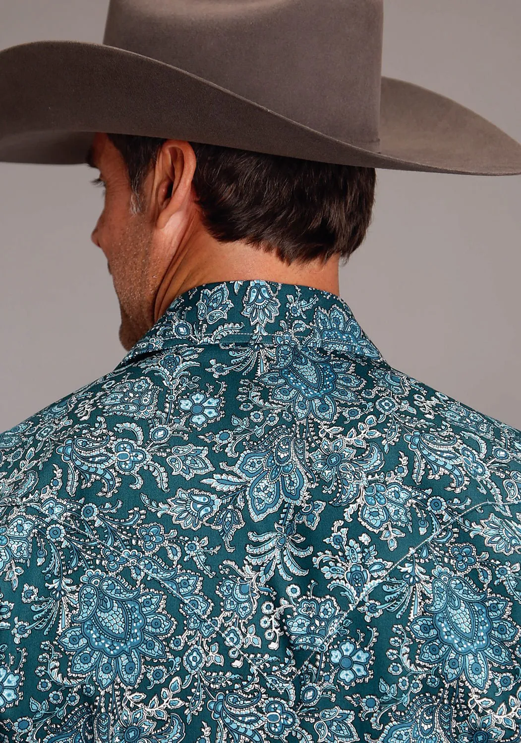 Stetson Mens Forest Paisley Green 100% Cotton L/S Shirt Gym Appropriate
