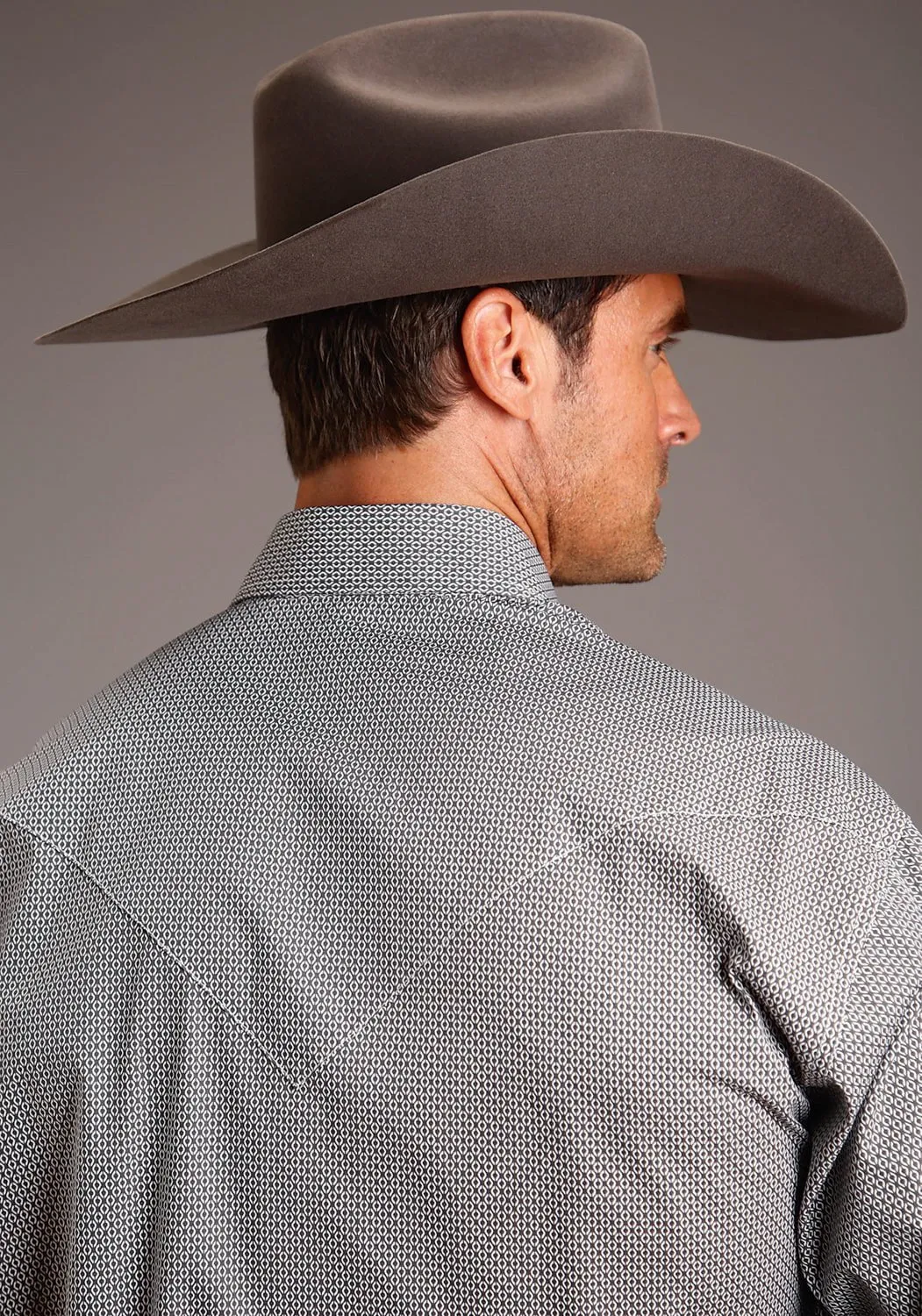 Stetson Mens Grey 100% Cotton Geo L/S 2 Pocket Shirt Casual Hangout