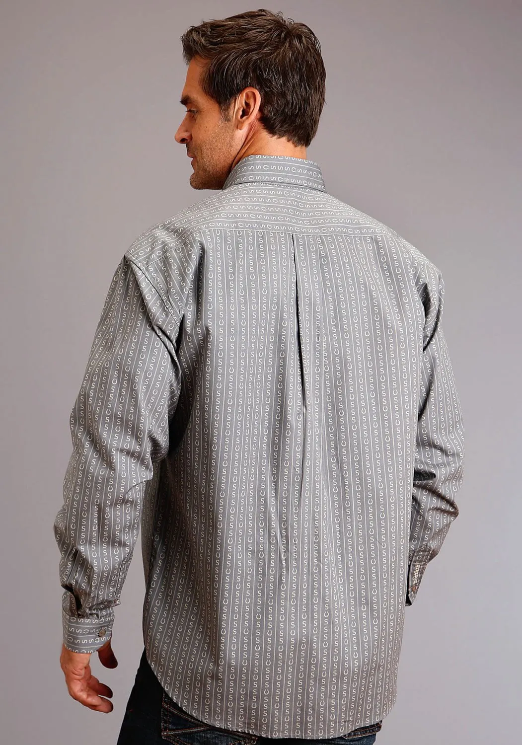 Trendy Design Stetson Mens Grey 100% Cotton Horseshoe Stripe BD L/S Shirt