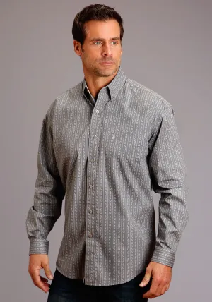 Stetson Mens Grey 100% Cotton Horseshoe Stripe BD L/S Shirt Tear Resistant Reinforcement Bold Graphics Trendy Daywear Stetson Mens Grey 100% Cotton Horseshoe Stripe BD L/S Shirt
