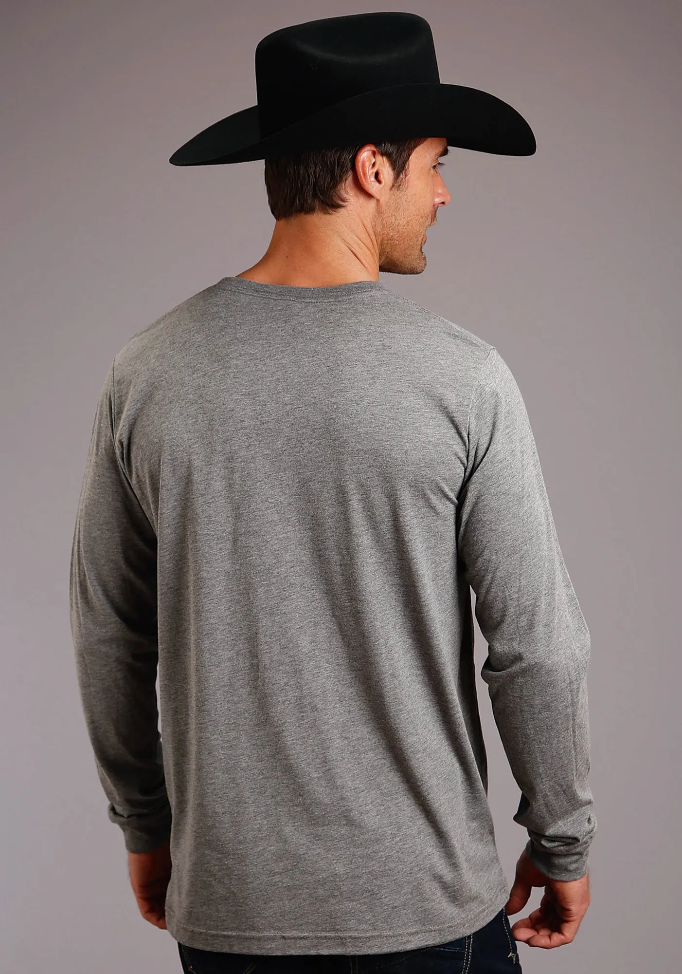 Youthful Appeal Stetson Mens Grey Cotton Blend Dark Gold Logo L/S T-Shirt