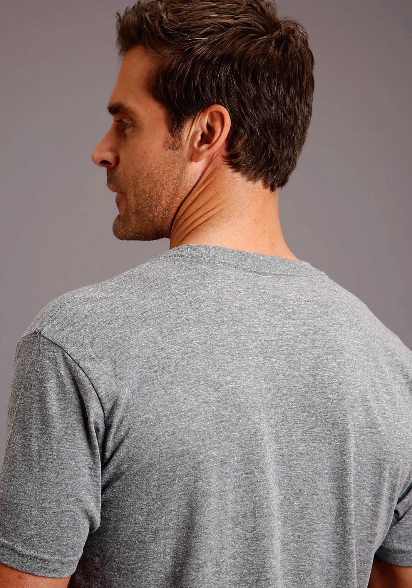 Stetson Mens Grey Cotton Blend Tri-Blend S/S T-Shirt Sustainable Manufacturing Process Temperature Regulating
