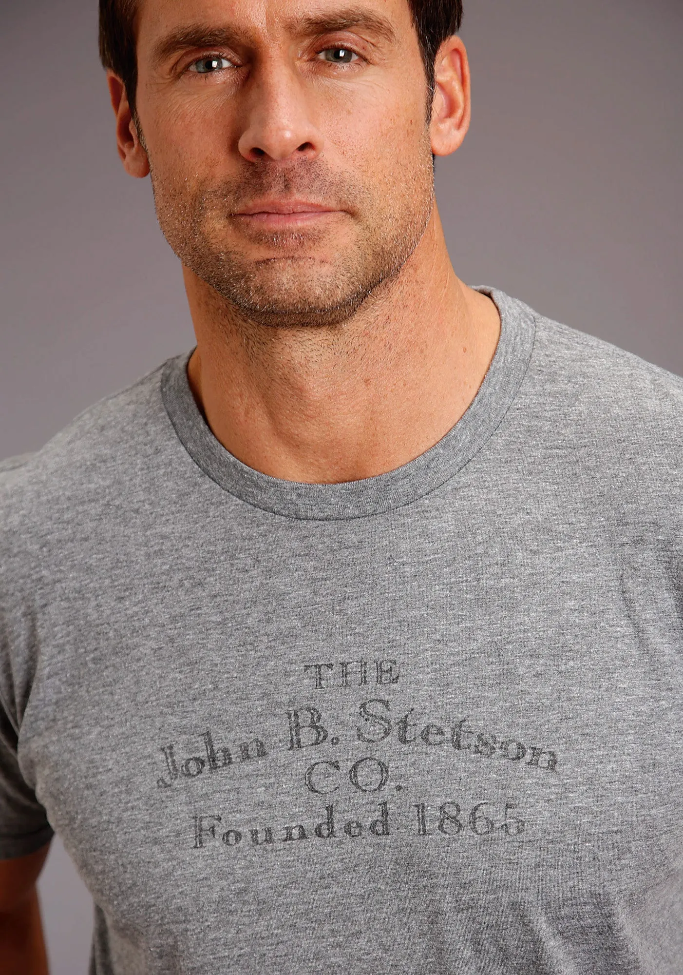 Stetson Mens Grey Cotton Blend Tri-Blend S/S T-Shirt High-Quality Craftsmanship