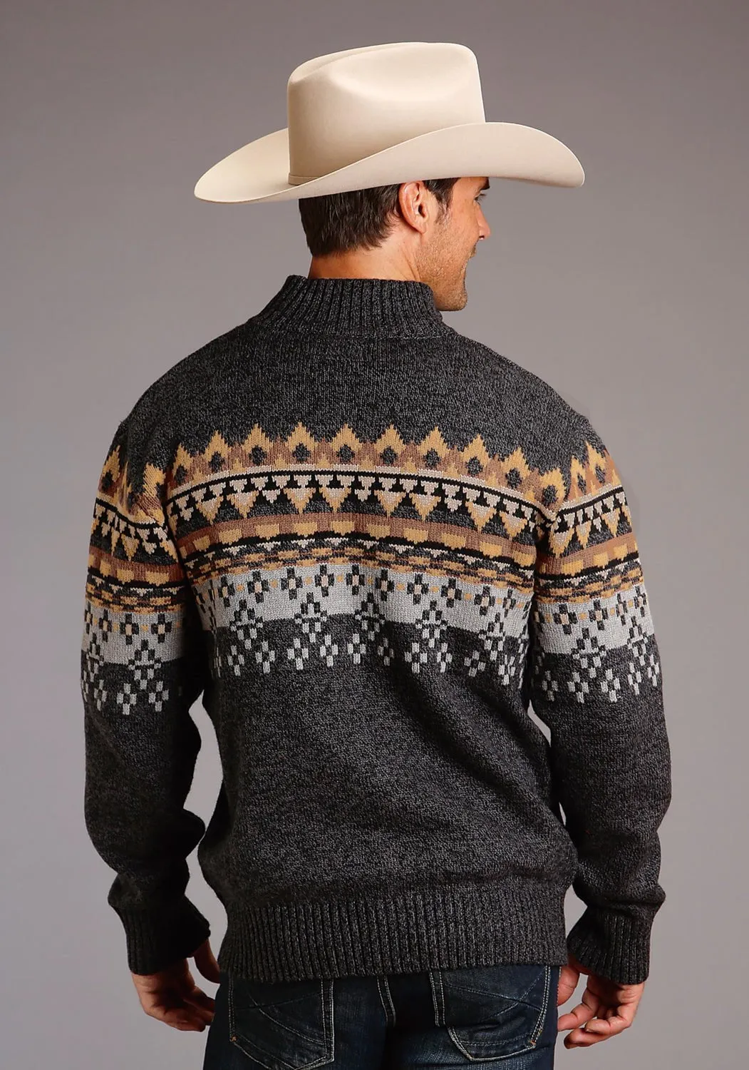 Timeless elegance Stetson Mens Grey Multi Cotton/Wool Aztec Pattern Cardigan