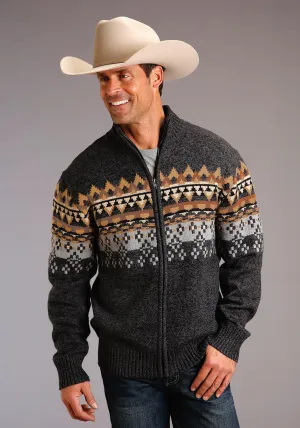 Stetson Mens Grey Multi Cotton/Wool Aztec Pattern Cardigan Performance Fabric Stetson Mens Grey Multi Cotton/Wool Aztec Pattern Cardigan Luxury Feel