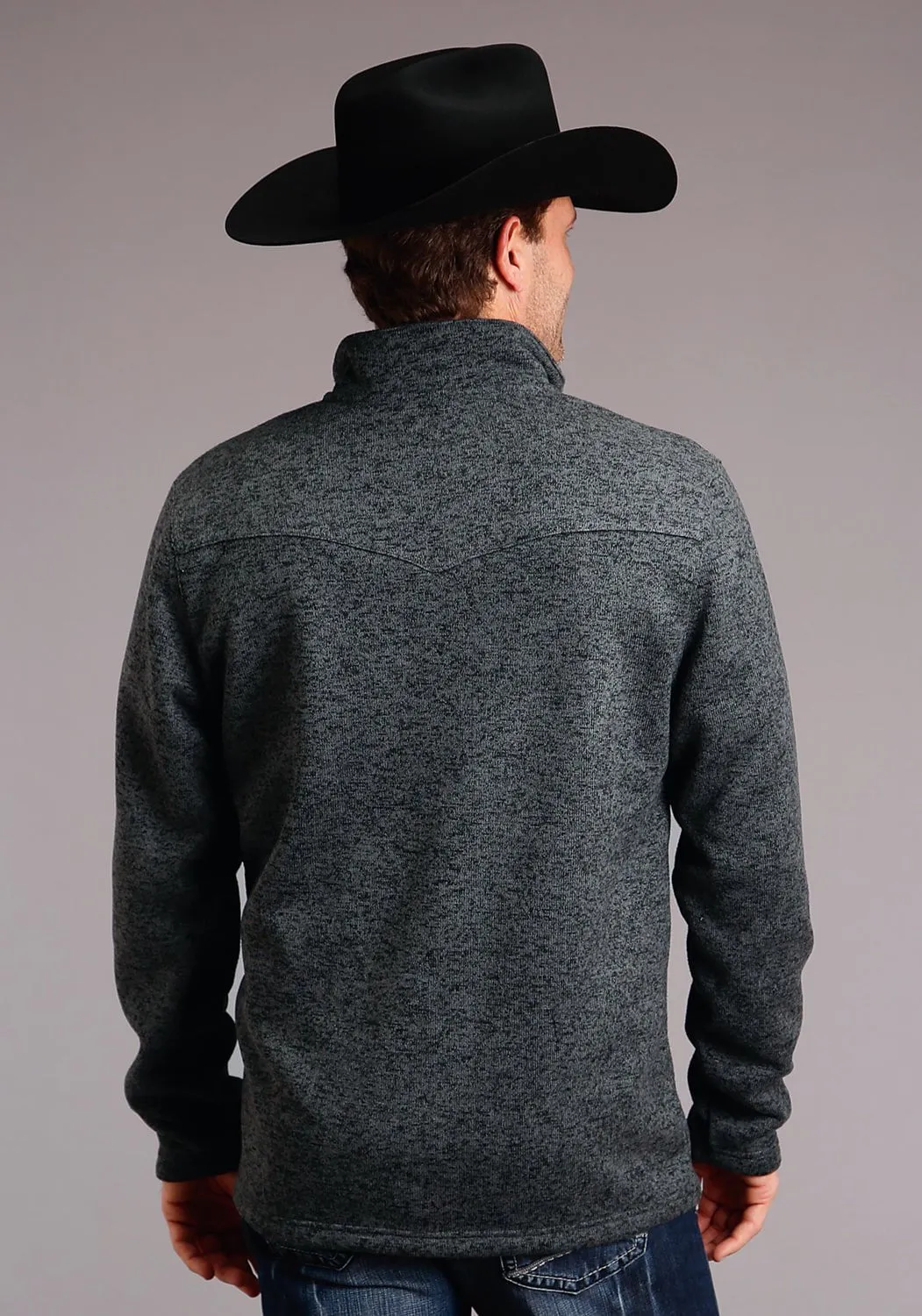 Stetson Mens Grey Polyester Bonded 1/4 Button Sweater Wrinkle Resistant Finish High-End Fabric