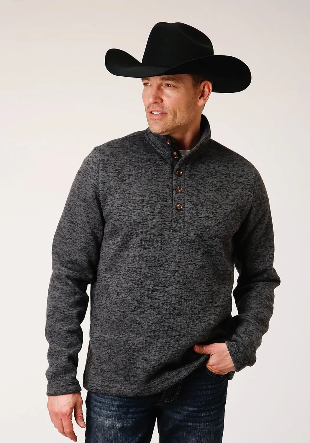 Stetson Mens Grey Polyester Bonded Knit Sweater Easy Styling