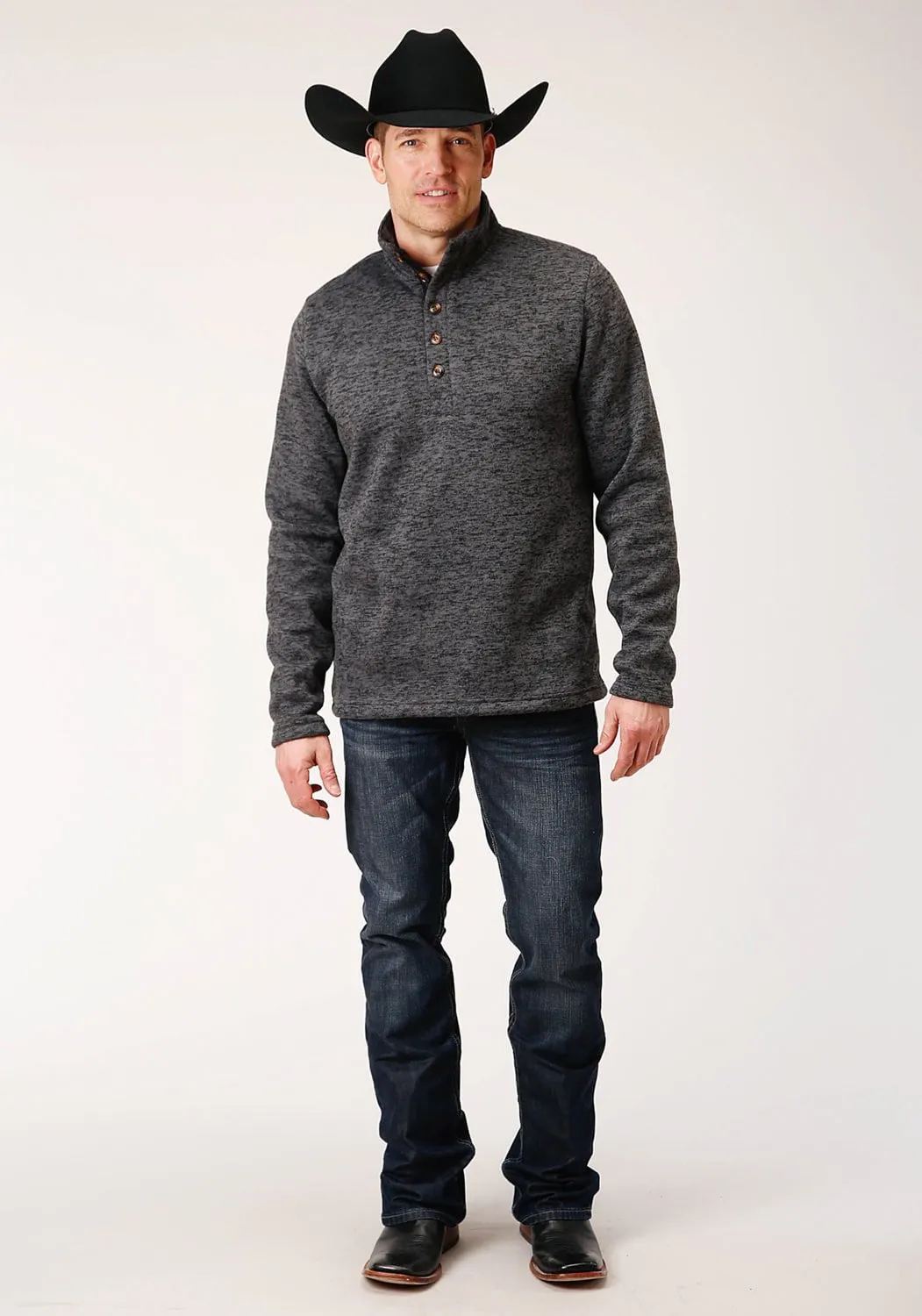 Stetson Mens Grey Polyester Bonded Knit Sweater Minimalist Style