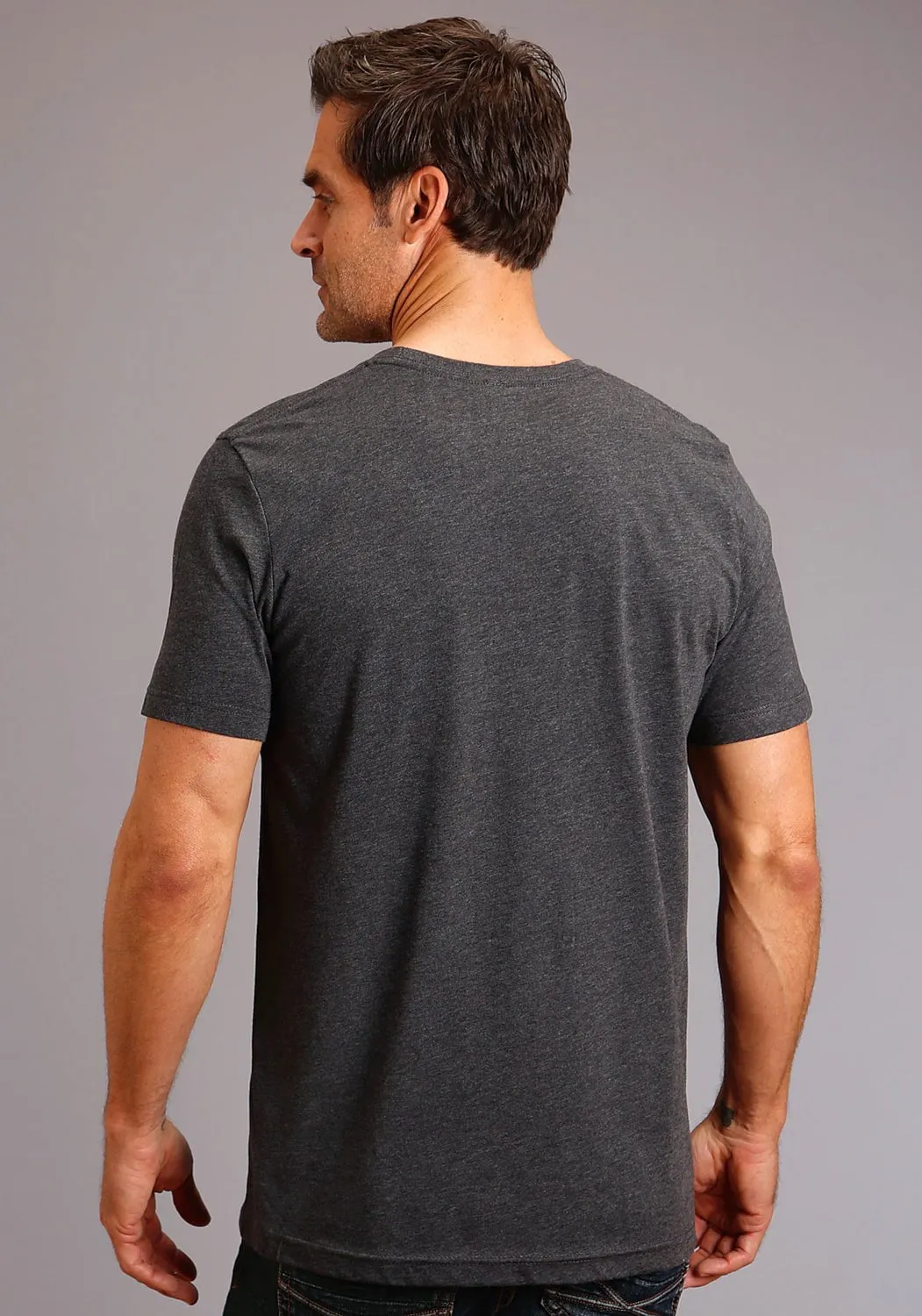 Stetson Mens Heather Grey Cotton Blend Logo Sketch S/S T-Shirt Durable Fabric