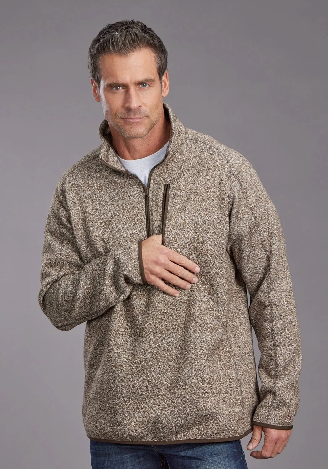 Stetson Mens Heather Herringbone Brown 100% Polyester Pullover Sweater Premium Style Sustainable Manufacturing Process