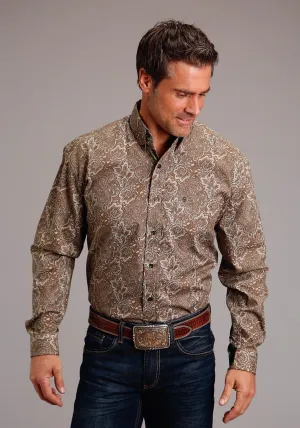Stetson Mens Leather Paisley Brown 100% Cotton L/S Shirt Cozy Option Camouflage Print hypoallergenic material Stetson Mens Leather Paisley Brown 100% Cotton L/S Shirt