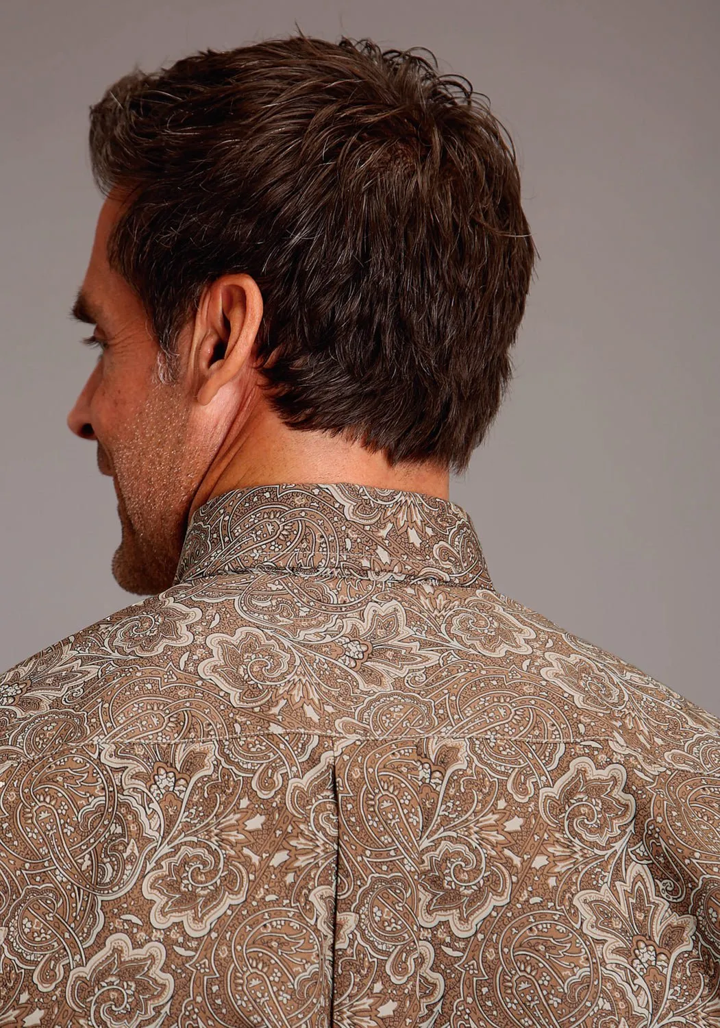 Stetson Mens Leather Paisley Brown 100% Cotton L/S Shirt Non Restrictive Fit
