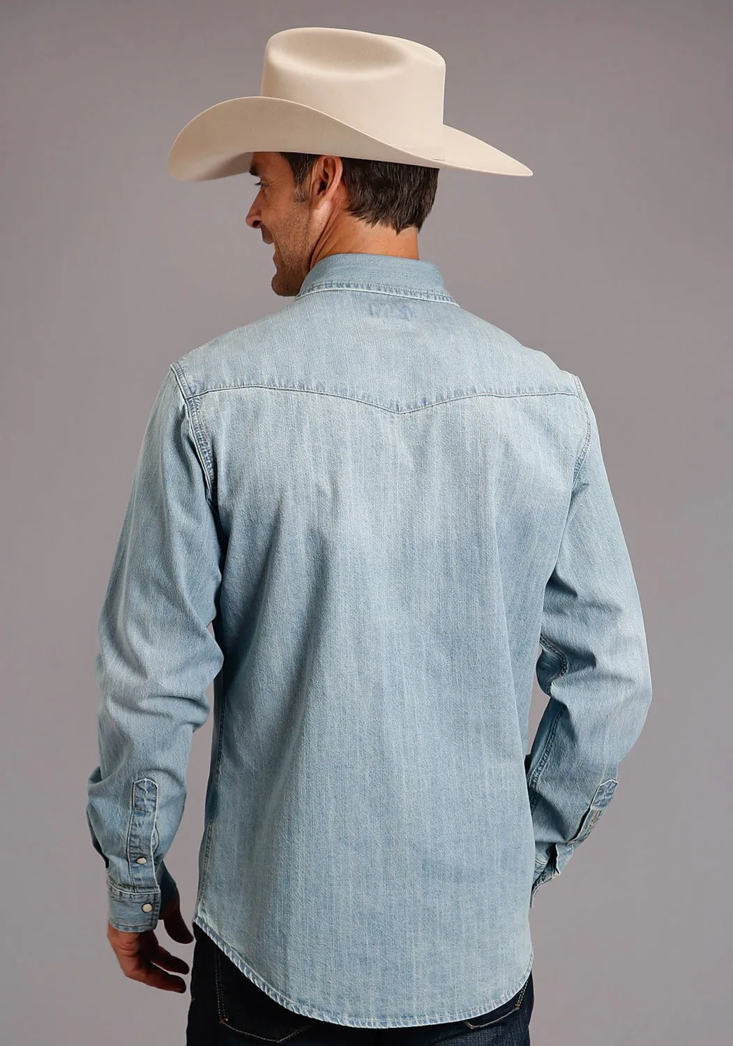 Stetson Mens Light Blue 100% Cotton Snap L/S Shirt Corporate Wear