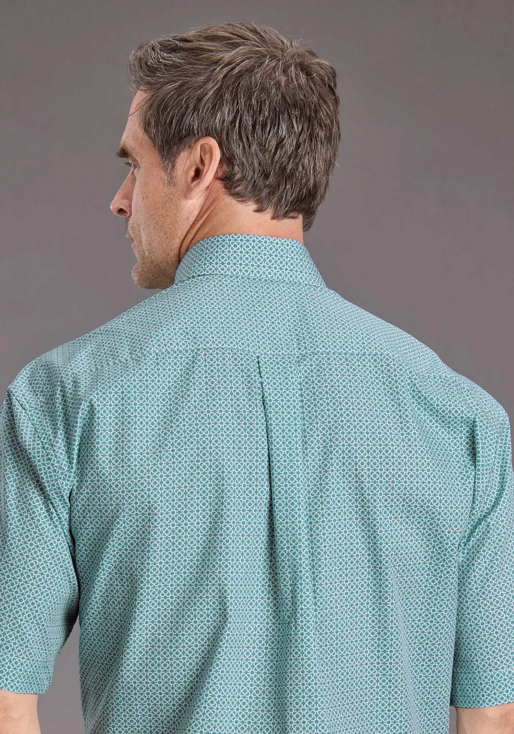 Stetson Mens Mosaic Geo Turquoise 100% Cotton 1 Pkt S/S Shirt Polo Style