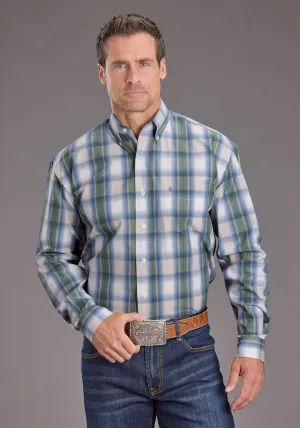 Stetson Mens Moss Dobby Plaid Blue 100% Cotton 1 Pkt L/S Shirt Layering Essential Lightweight Material Compact Packing Stetson Mens Moss Dobby Plaid Blue 100% Cotton 1 Pkt L/S Shirt