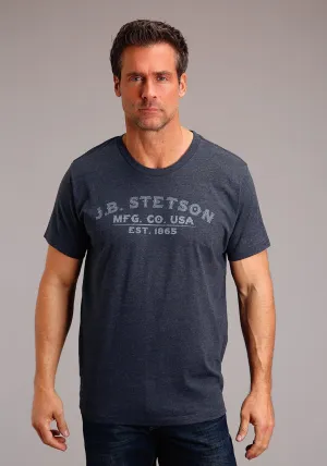 Stetson Mens Navy Cotton Blend MFG CO 1865 S/S T-Shirt Adjustable Cuff Stetson Mens Navy Cotton Blend MFG CO 1865 S/S T-Shirt Plaid Design Sustainable Weave