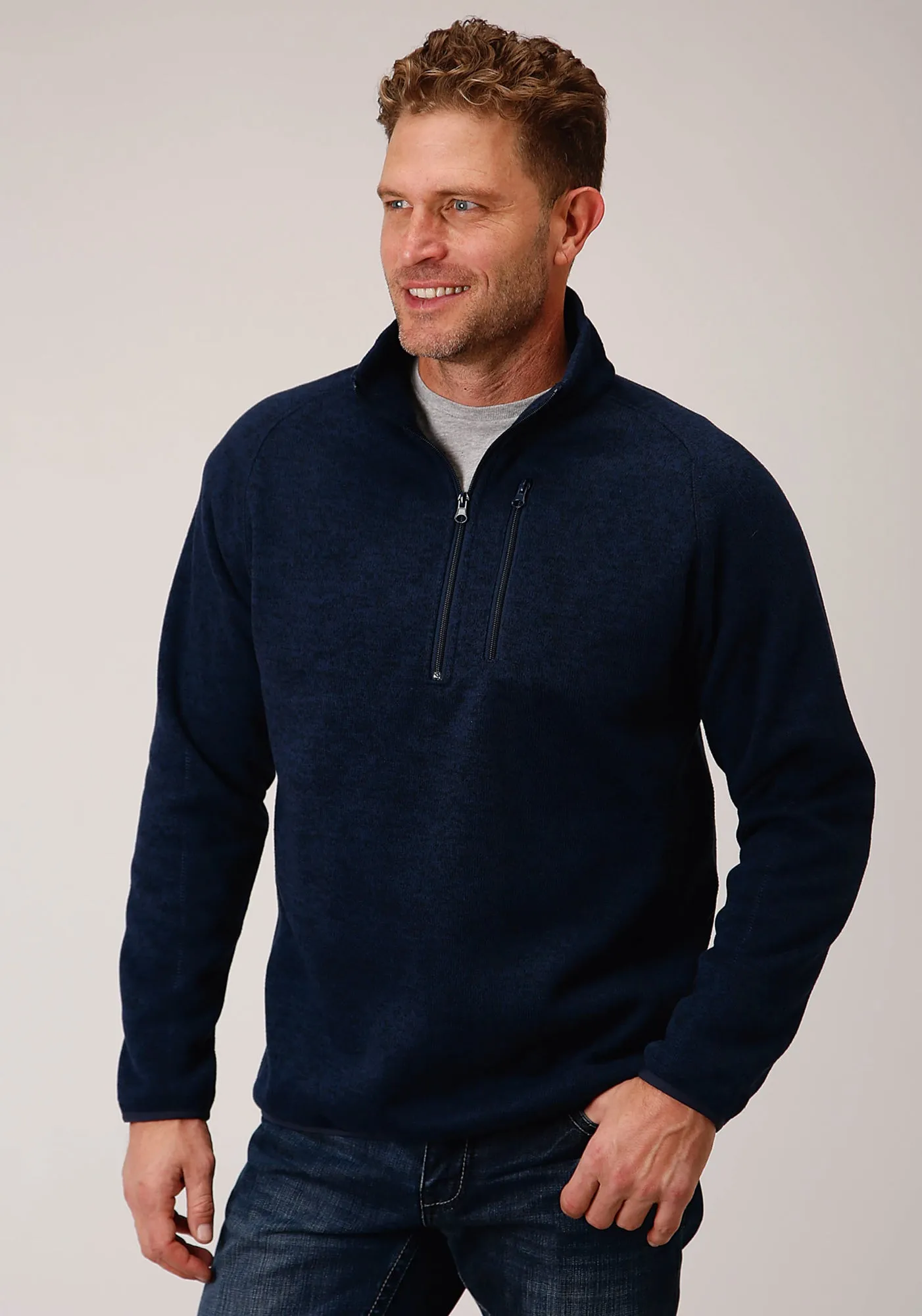 Subtle Details Stetson Mens Navy Polyester 1/4 Zip Pullover Sweater