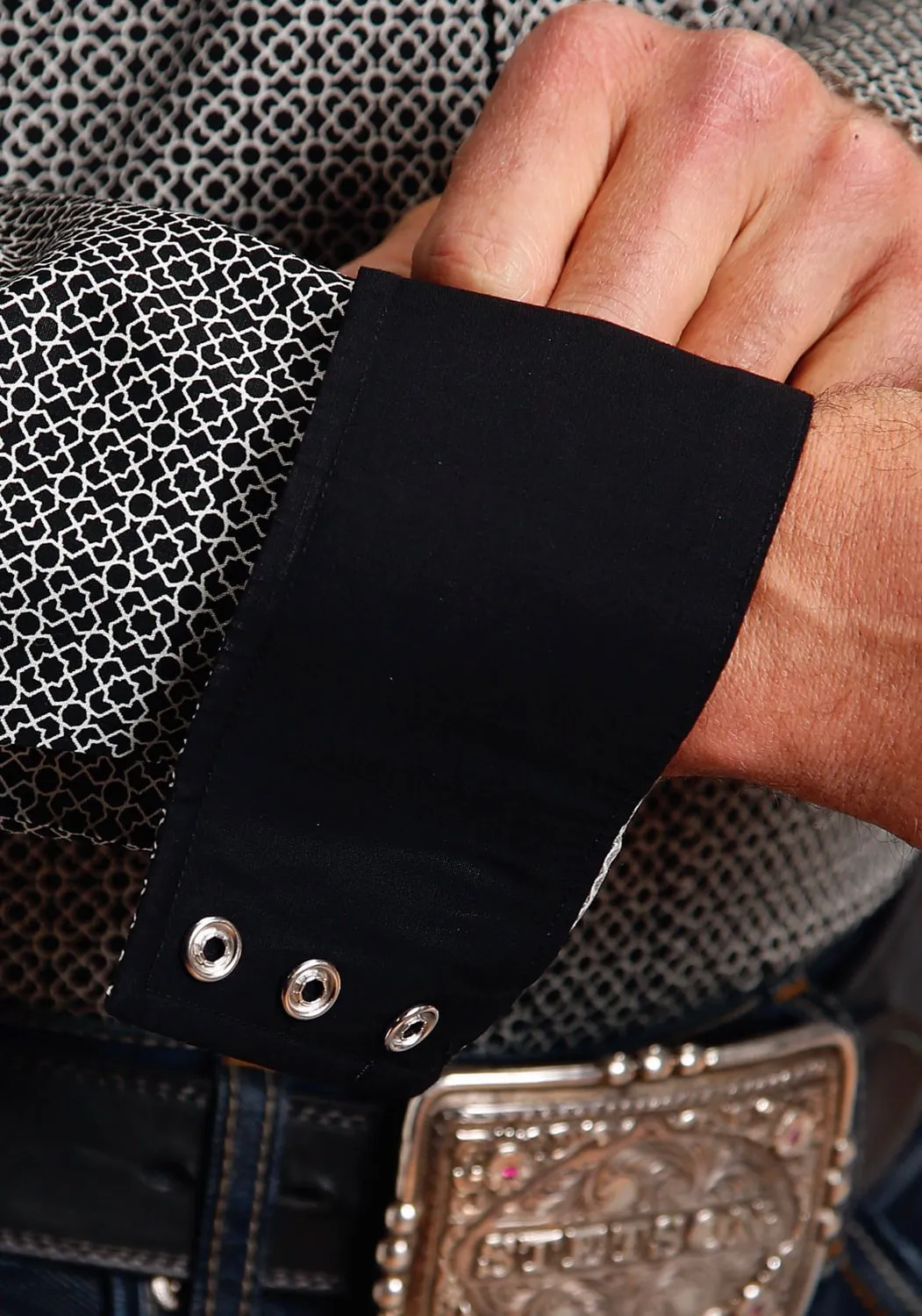 Weekend Casual Loose Comfort Stetson Mens Ornate Geo Black 100% Cotton L/S Shirt