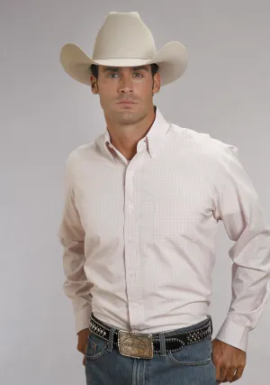 Stetson Mens Pink Two Stripe Check 100% Cotton L/S 1 Pocket Western Shirt Breathable Design Stetson Mens Pink Two Stripe Check 100% Cotton L/S 1 Pocket Western Shirt Matte Look