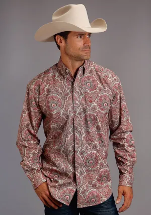 Stetson Mens Red 100% Cotton Sandstone Paisley BD L/S 1 Pkt Shirt Tagless Design Stetson Mens Red 100% Cotton Sandstone Paisley BD L/S 1 Pkt Shirt UV Protective Fabric Reinforced Collar