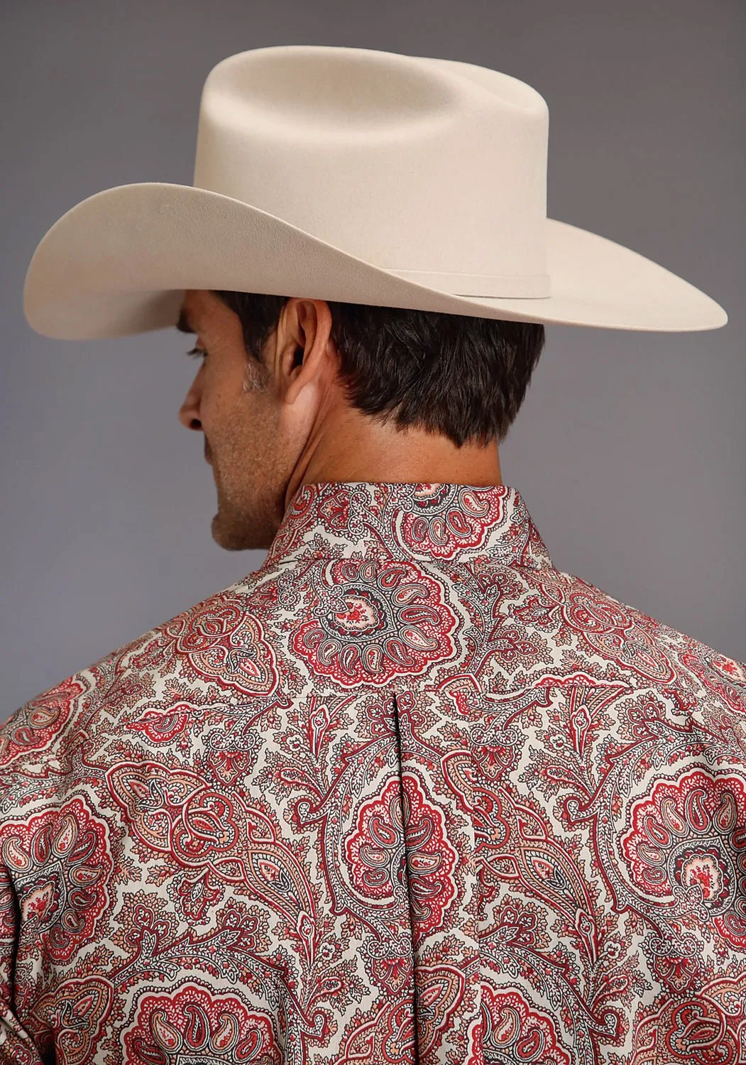 Stetson Mens Red 100% Cotton Sandstone Paisley BD L/S 1 Pkt Shirt Geometric Pattern