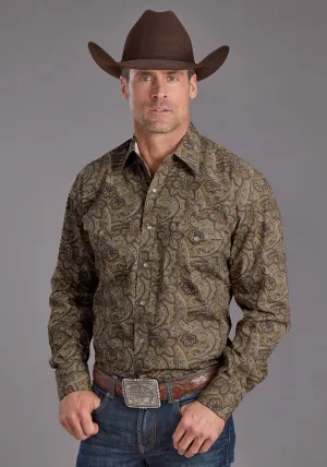 Stetson Mens San Antonio Paisley Brown 100% Cotton L/S Shirt Recycled Fiber Stetson Mens San Antonio Paisley Brown 100% Cotton L/S Shirt Artistic Design Seamless Shoulder