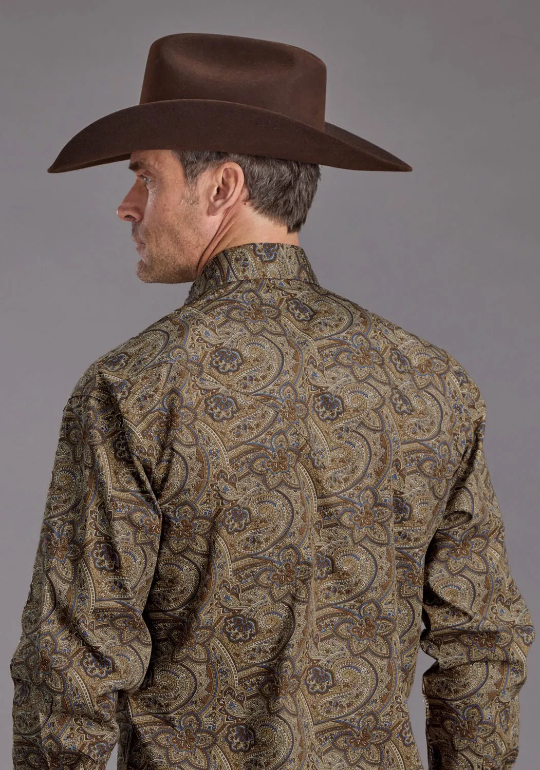 Stetson Mens San Antonio Paisley Brown 100% Cotton L/S Shirt Eye-Catching Pattern