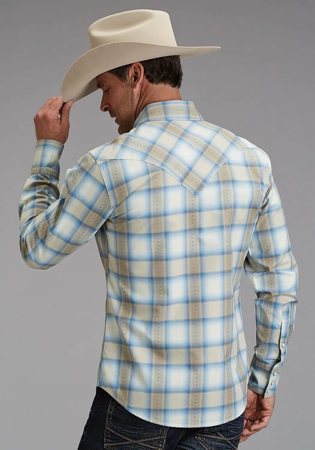 Easy Comfort Anti Pill Technology Stetson Mens Sand Dobby Plaid Brown 100% Cotton L/S Shirt