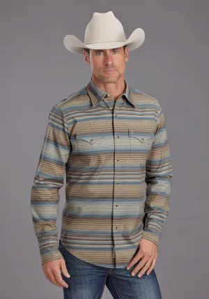 Stetson Mens Serape Stripe Sand/Indigo 100% Cotton L/S Shirt Modern Essentials Stetson Mens Serape Stripe Sand/Indigo 100% Cotton L/S Shirt Fashion Forward Design Bold Hue